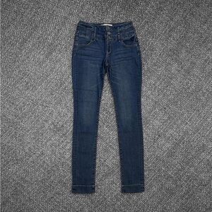 Dark Wash High Waisted Triple Button Skinny Jeans